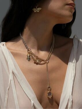 AWE INSPIRED 14K Mystical Portal Locket Asymmetrical Charm Collector Necklace